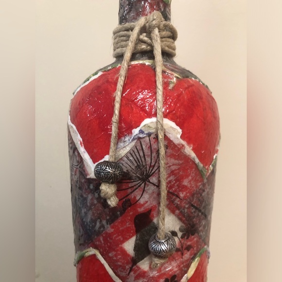 Handmade Glass Decorative Painted Red & Floral Patterned Patterned Vase - Picture 5 of 16